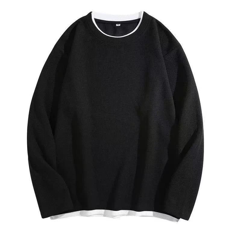 Autumn Heavyweight Pure Color Waffle Long-Sleeved T-Shirt Men's Loose Casual Large Size Top Bottoming Shirt Men's Sweatshirt Trendy