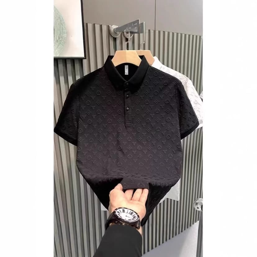2025 New Summer Fashion Slim Short-Sleeved Polo Shirt Men's Accessible Luxury High-End Lapel T-Shirt Trendy