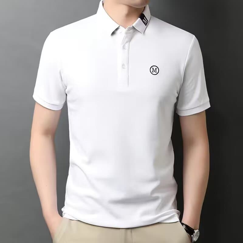 2025 Summer New Korean-style Contrast Lar T-shirt Lightweight Embroidered Polo Shirt Men's Slim-fit Short-sleeved Top Trendy