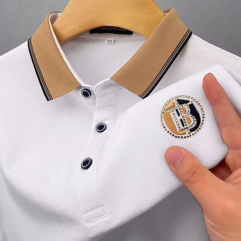 2025 Summer Fashion Turnoff Trendy Middle-aged and Young Solid Color Short-sleeved Men's T-shirt Daily All-match Polo Shirt Top