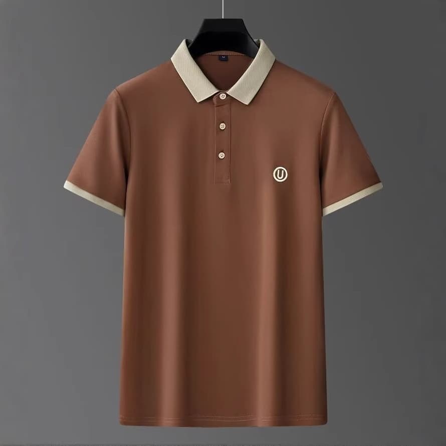 ins2025 New Summer Men's Polo Shirt Short-sleeved Business Casual Contrast Collar Lapp Top T-shirt Trendy