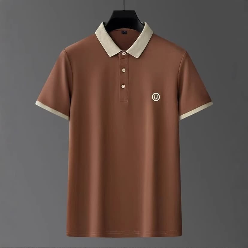 ins2025 New Summer Men's Polo Shirt Short-sleeved Business Casual Contrast Collar Lapp Top T-shirt Trendy
