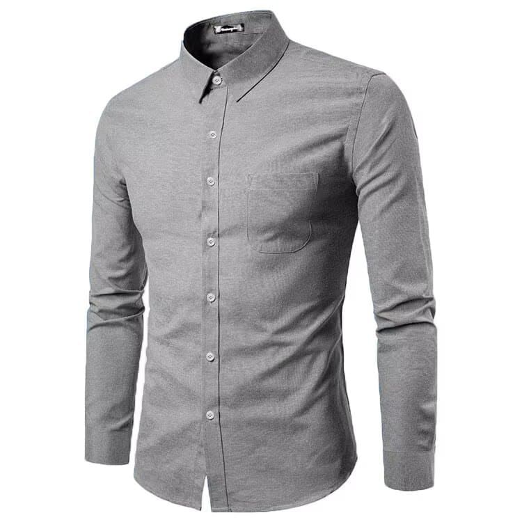 2025 cross-border foreign trade shirt men's fashion slim solid color long sleeve business lapel shirt plus size men's shirt