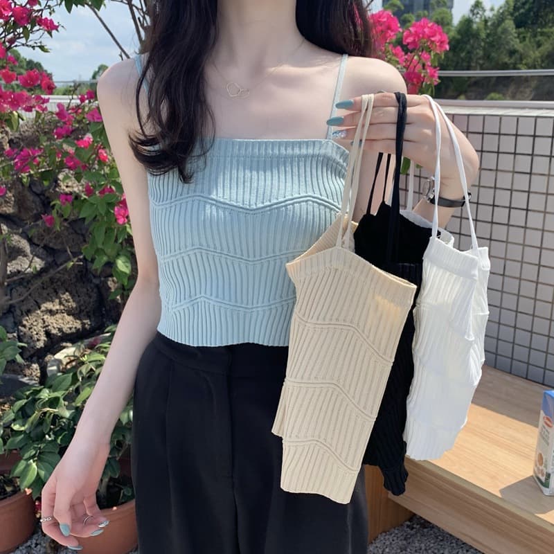 Solid Color Inner Ice Silk Knitted Short Suspender Slim Bottoming Shirt for Women to Wear Outside in Summer Thin Tube Top Sleeveless Vest