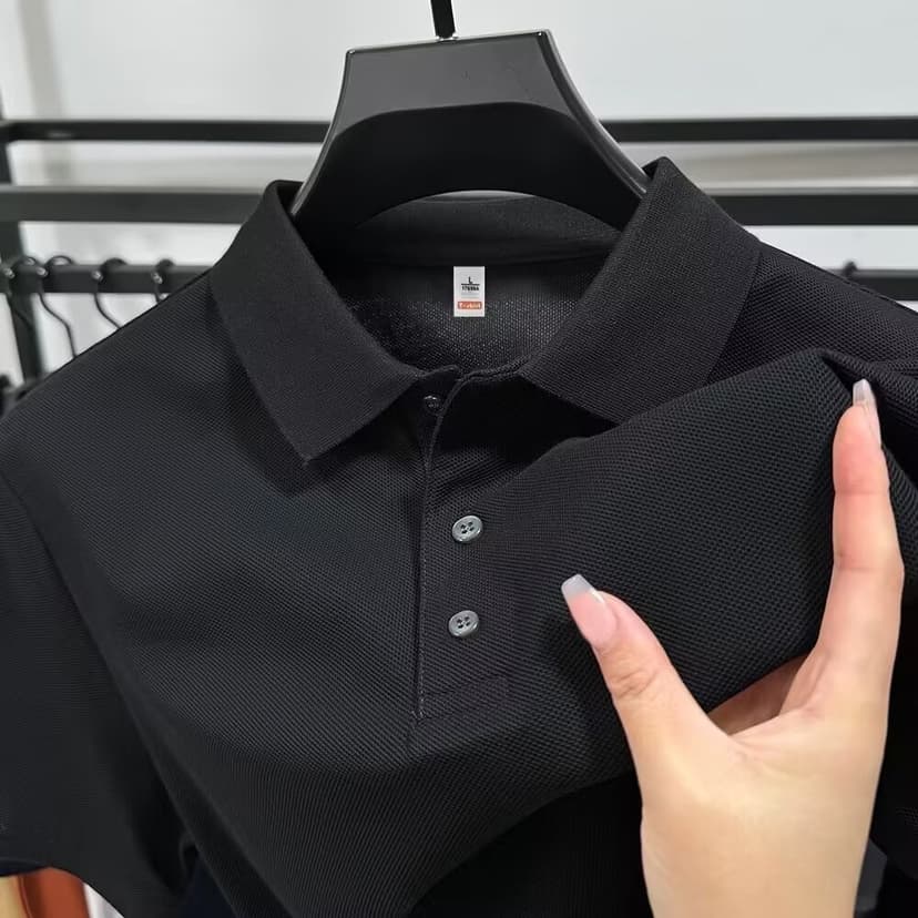 Summer Pearl Polo Shirt Men's Summer Business Lapel Short-sleeved T-shirt Black Slim Look Casual All-match Half-sleeved