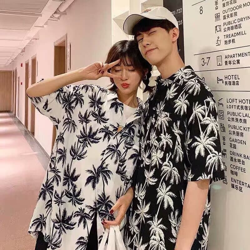 Short Sleeve Shirt Men's Hong Kong Style Summer New Fashionable Shirt Men's and Women's Loose Fresh Shirt Beach Couple Shirt