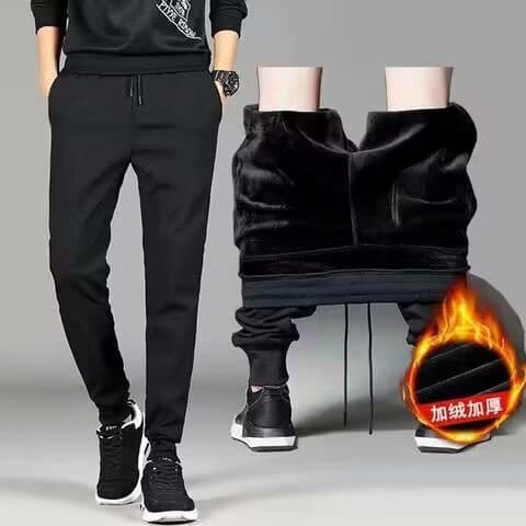 Autumn and Winter fleece-lined Thickened Working Sports Pants Leg-legged Casual Pants Men's Loose Black Elastic Working Long Pants