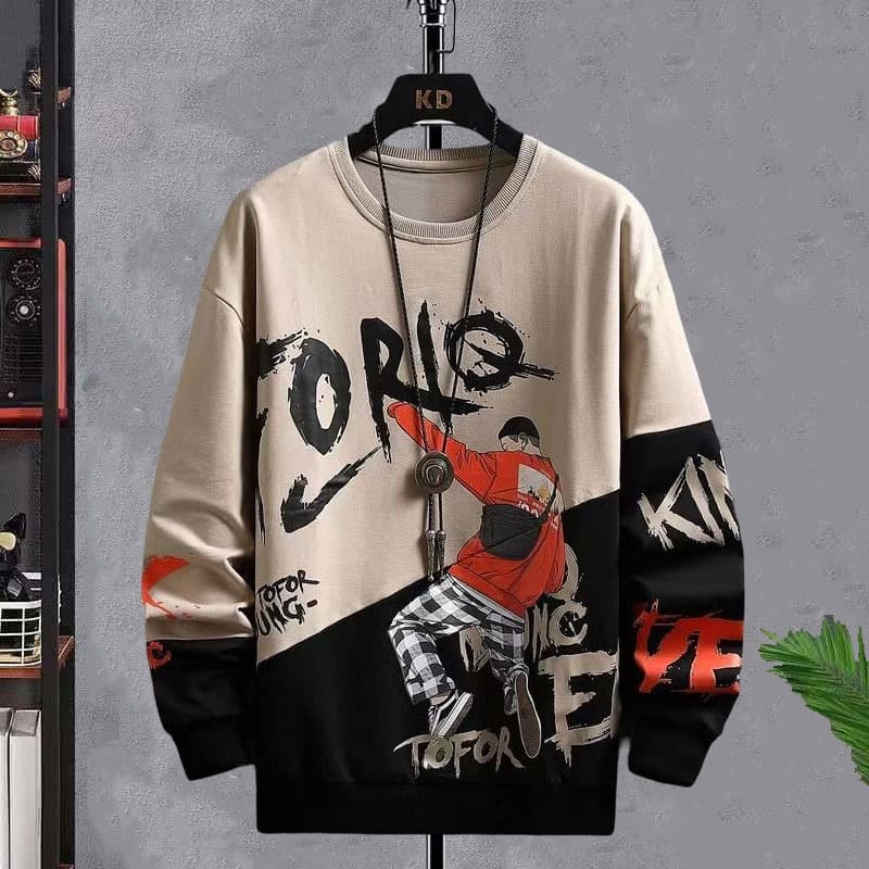 Casual Sweatshirt Men's Spring and Autumn New Long-sleeved Top Loose Fashionable All-match Round Neck Pullover Student Jacket