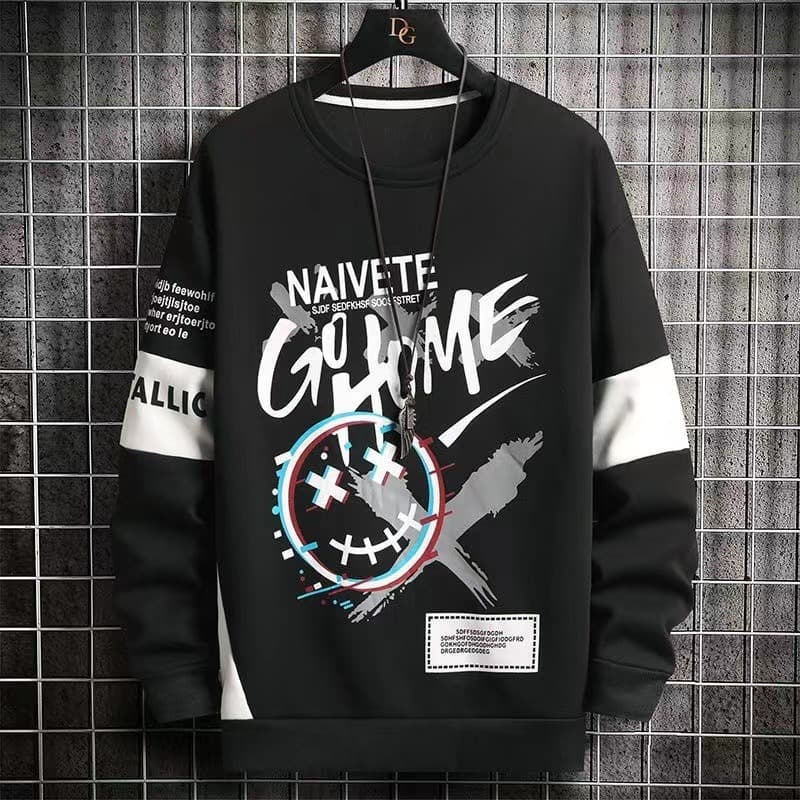 Crewneck Sports Sweater Men's Spring and Autumn New Korean Style Trendy Brand Loose Top Clothes Teenager Men's Base Shirt