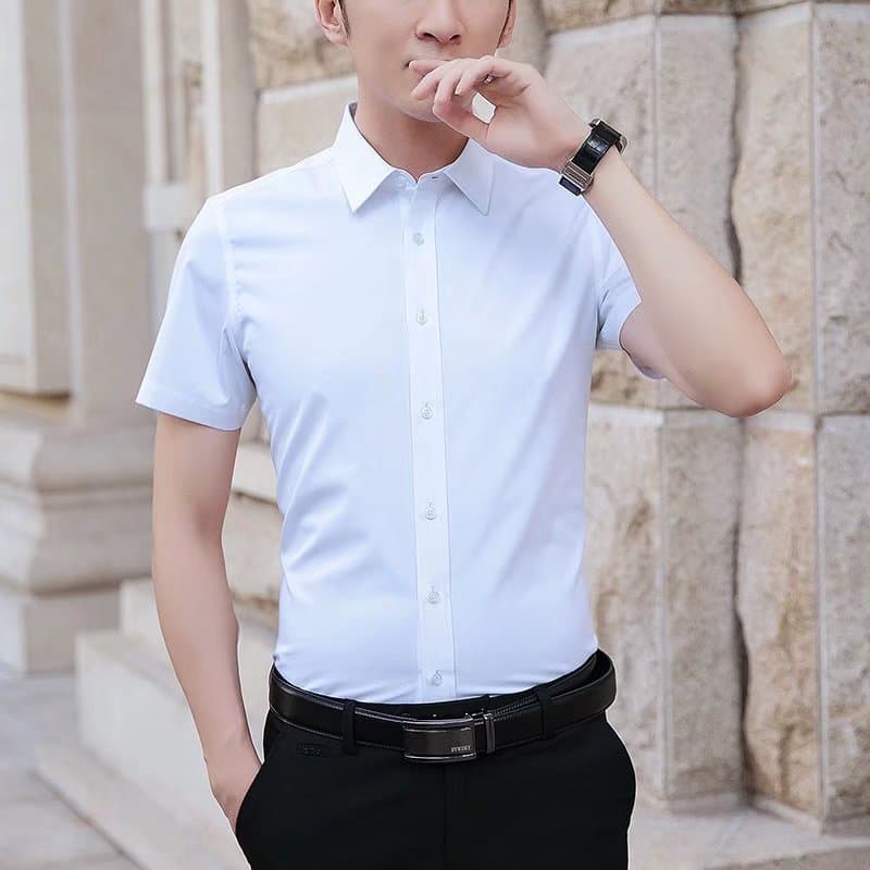 Summer Shirt Men's Short-sleeved Korean Slim-fit Business Men's Solid Color White Shirt Professional Staff Shirt Dress Fashion