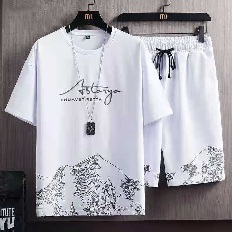 Summer leisure sports suit men's ice silk short sleeve T-shirt shorts a set of 2022 new fashion two piece set