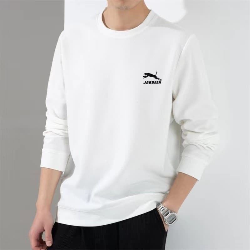Autumn 2024 New Waffled Men's Crewneck Sweater for Middle-aged Dad Casual Long-sleeved Breathable T-shirt