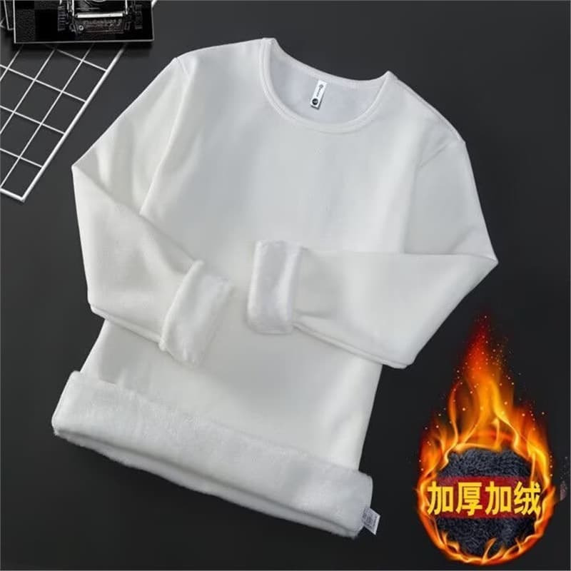 fleece-lined Thickened Warm Slim Crewneck Base Shirt Men's Winter Clothes Inner Long Sleeve Sweater T-Shirt Top for Youth