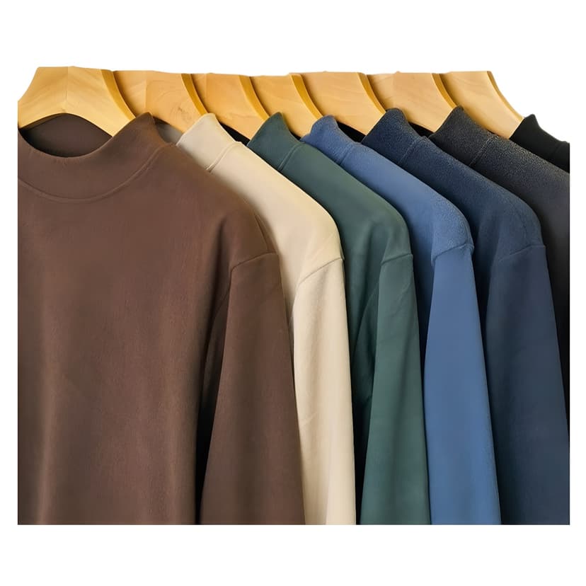 Men's Fleece Base Shirt Men's Autumn and Winter Half-high Collar Winter Sweater with Solid Color Warm Double-sided Fleece Long-sleeved T-shirt