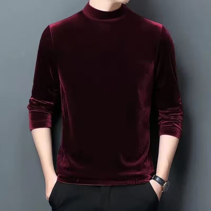 Autumn and Winter Golden Velvet Sweater Men's Trendy Half-high Collar fleece-lined Thickened Base Shirt Thermal Underwear Long-sleeved T-shirt