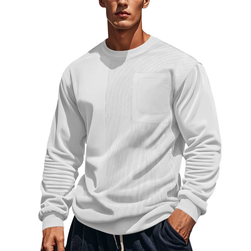 European and American Independent Station Autumn and Winter New American High Street Ami Khaki Corduroy Stitching Round Neck Men's Casual Sweatshirt