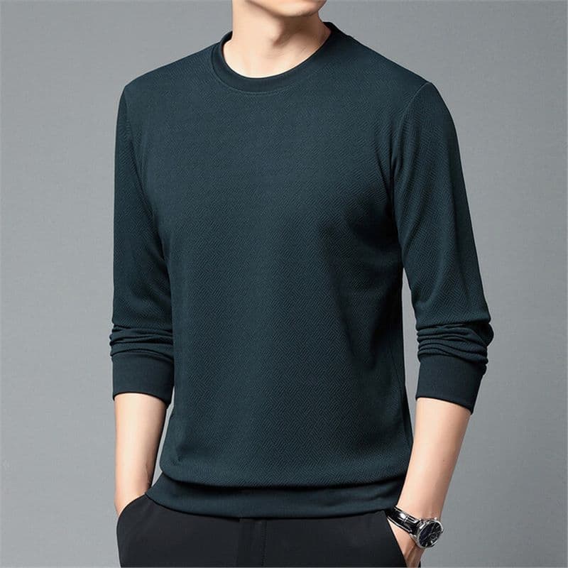 Waffled Sweater Men's Spring and Autumn Trendy Ins Grey Round Neck Autumn Base Shirt Top Trendy Brand Casual
