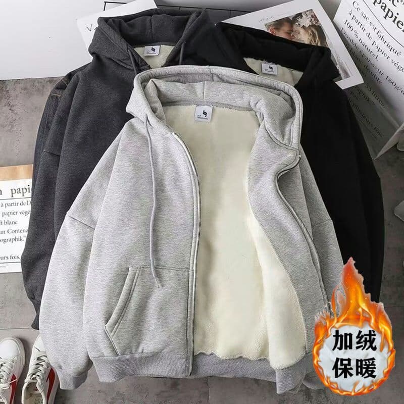 Autumn and Winter Cardigan Sweater Men's fleece-lined Warm Sports Hooded Casual Jacket Fashionable Loose Jacket