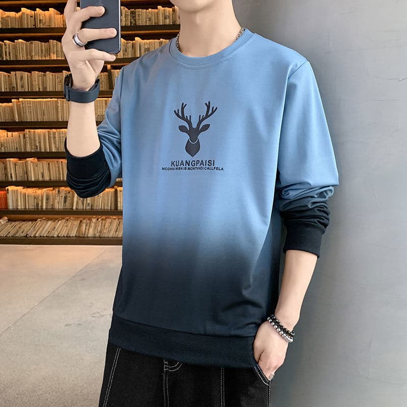 Long-sleeved T-shirt Base Gradient Men's Hoodie 2024 Autumn New Sports Casual Pullover Hat Loose Top