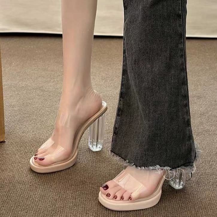 High-heeled shoes women's 2024 summer new waterproof platform with not tired feet chunky heel crystal slippers women's sandals women's shoes
