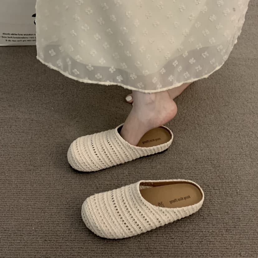 French-Style Niche Mesh Hollow Breathable Closed-Toe Mules for Women, 2025 Summer New Outdoor Roman Half-Sandals