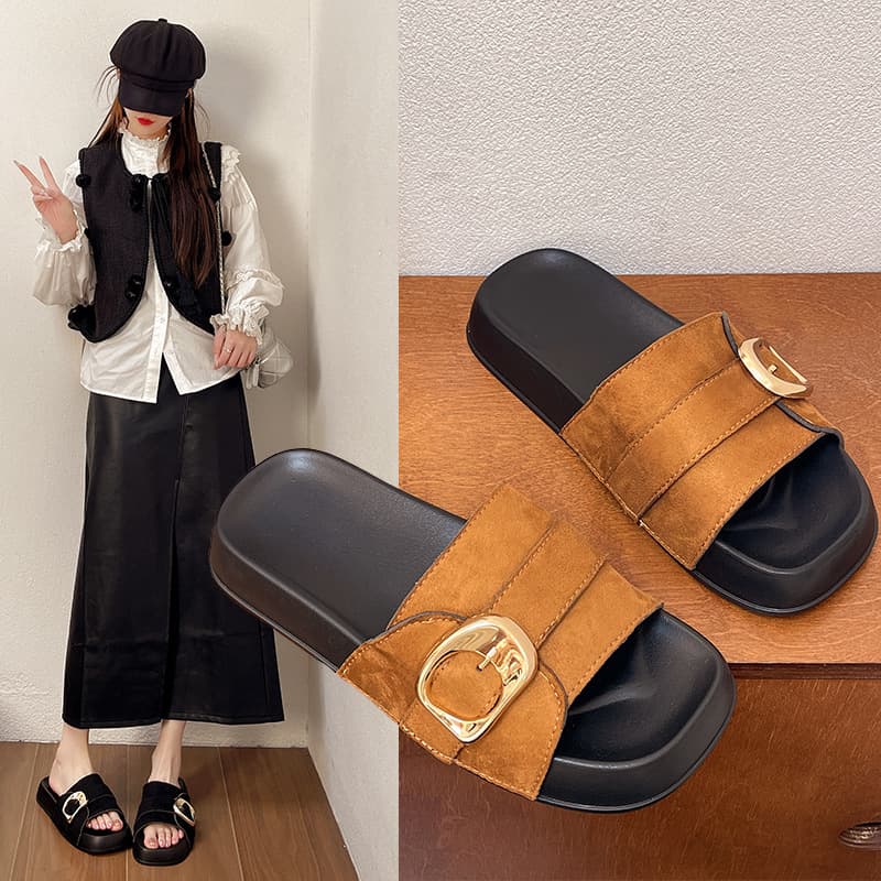 Internet Popular Super Hot Thick Bottom Birkenbone Sandals Slippers Women's Summer Wearing New Fashionable Retro Non-slip Seaside Beach Slippers