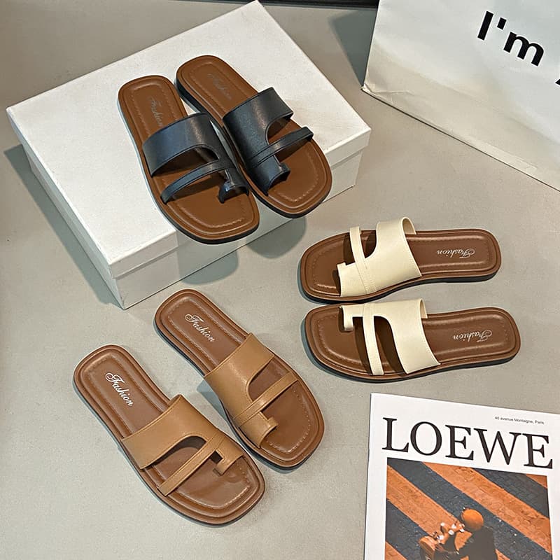 New Summer Sleep Toe Slippers Women's Outwear Retro Simple Slides Roman Sandals Fashionable Outdoor Beach Sandals