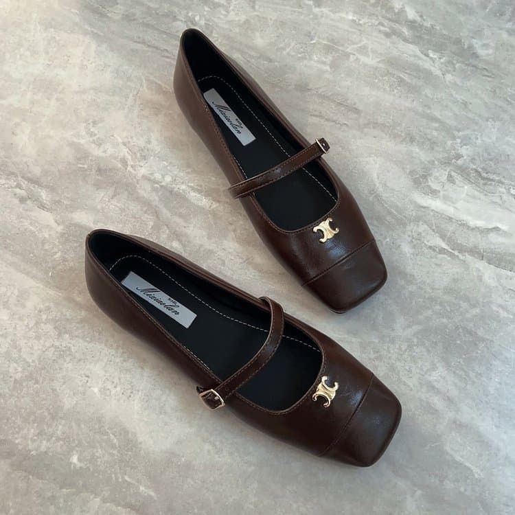 French Retro Mary Jane Shoes Shallow Mouth Square Toe Shoes 2025 Autum New Soft Leather Flats Shoes for Women