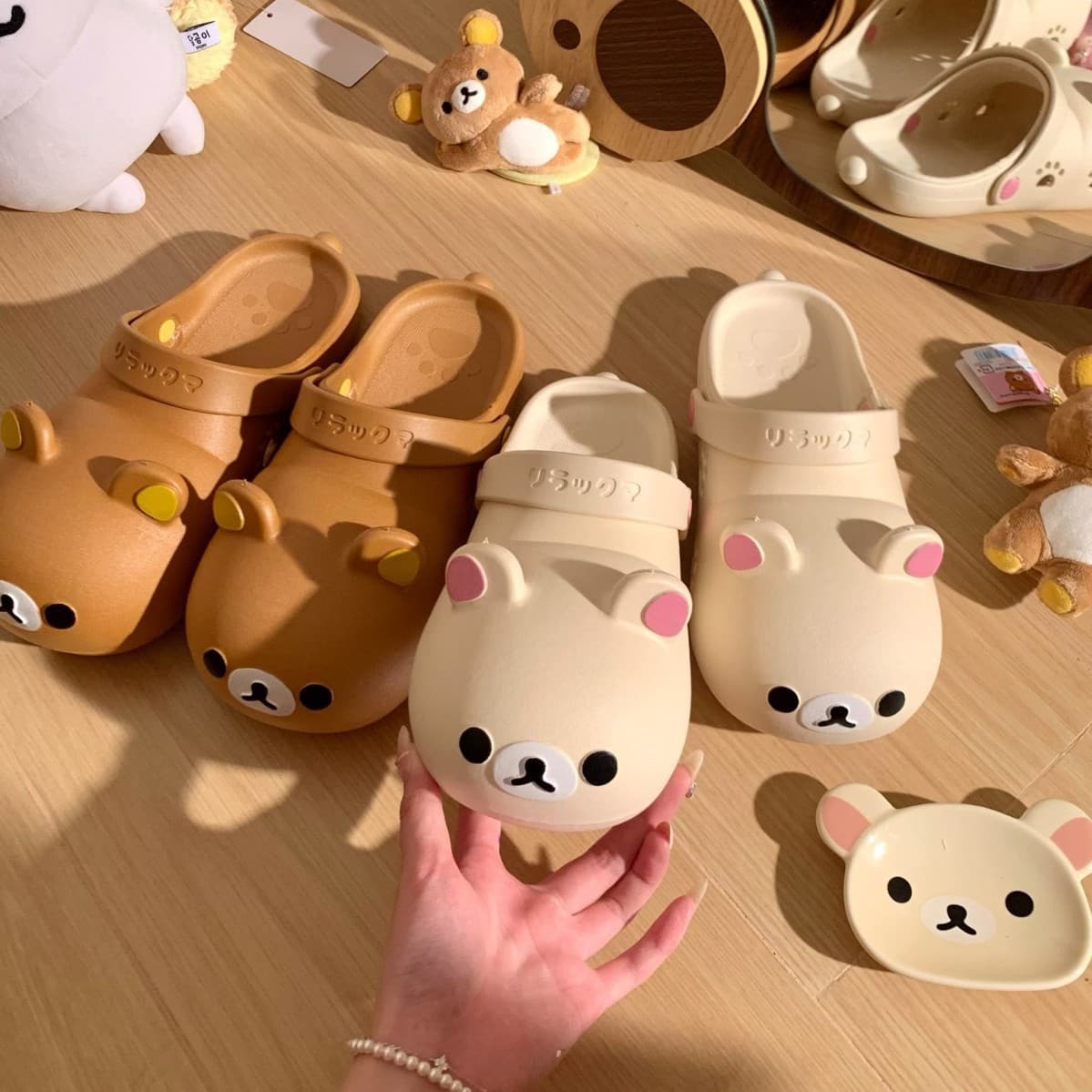 Girly Style Rilakkuma Croc Shoes Women's 2025 Summer New Outerwear Beach Seaside Funny Baotou Sandals Women