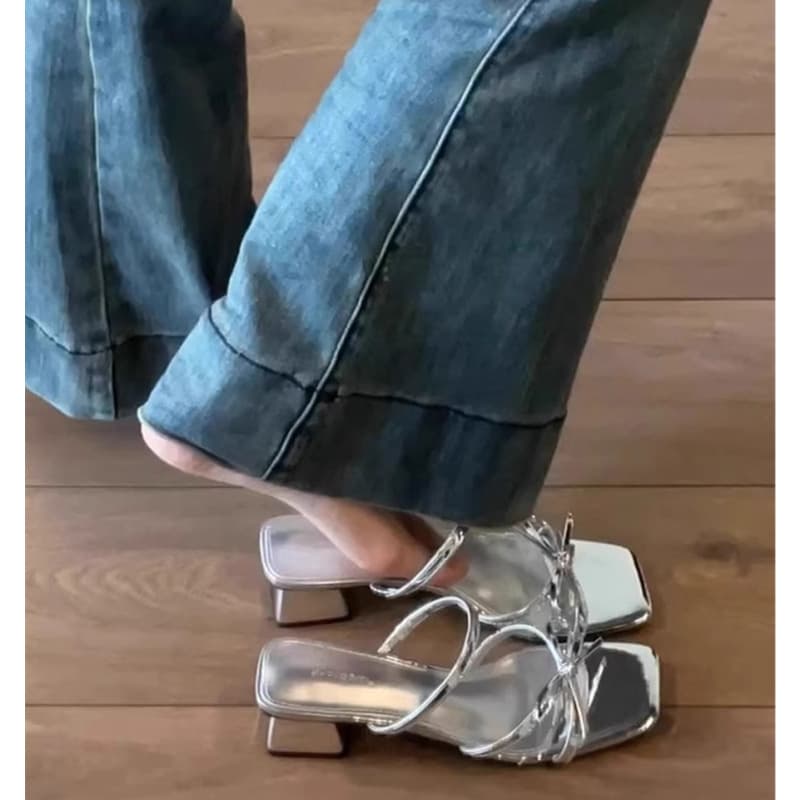 High Heels Women's 2025 Summer New All-match Niche French Fashionable Bow Thick Heel Slippers Women's Sandals
