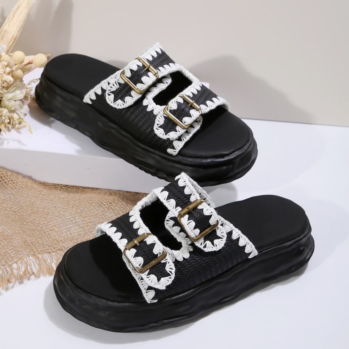 Large Size Comfortable Slip-On Belt Buckle Fashion Casual Suede Leopard Print Thick-Soled Roman Clogs for Foreign Trade Cross-Border