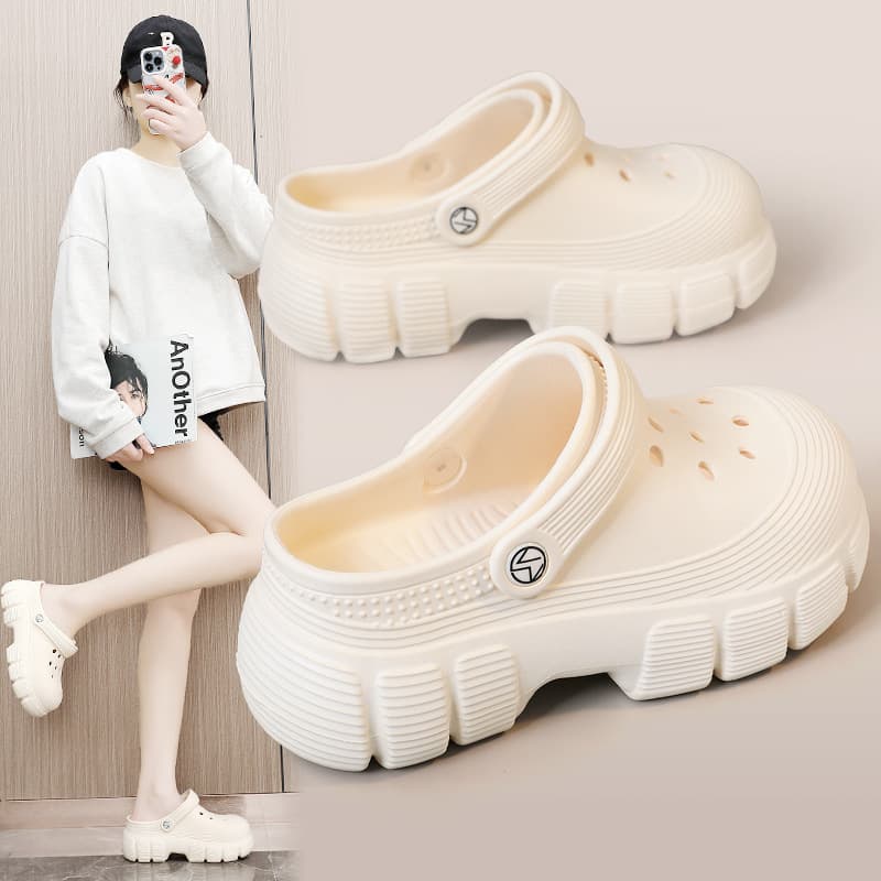 ZB2532 Slippers Women's 2025 New Summer Explosions Outer Wear Thick Bottom Soft Bottom Two-Wearing Hole Shoes Increased All-Match