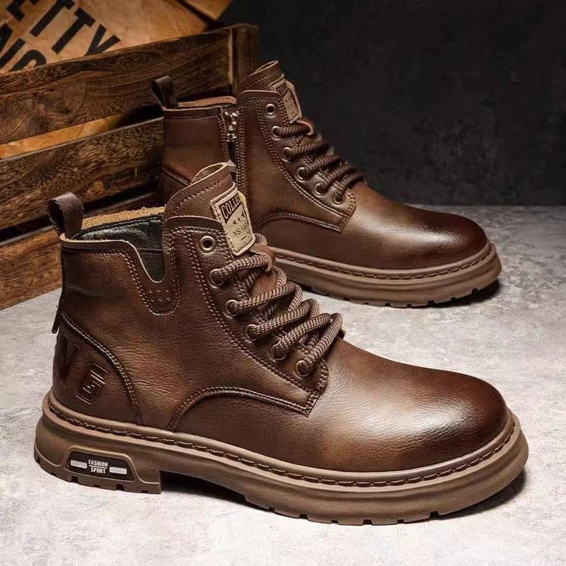 Martin Men's Boots Work Short Boots Spring High-Top Breathable Casual Leather Shoes British Style Trendy Versatile Retro Men's Boots
