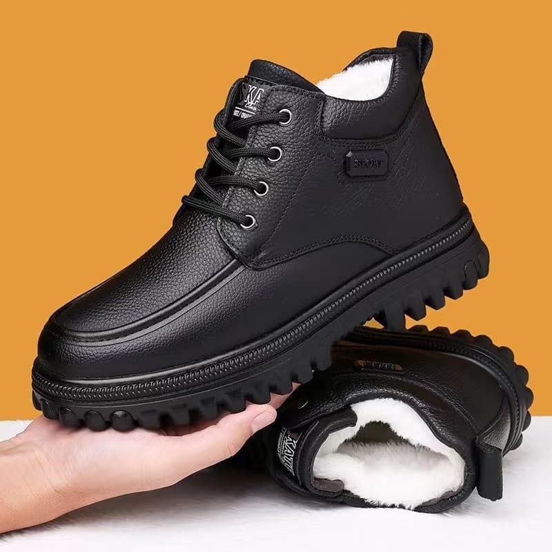 Men's Winter Shoes, Men's Cotton Shoes, Men's Winter Snow Boots, Leather Shoes, Men's Leather High-Top Thickeneded and Velvet Mid-Top Warm Shoes