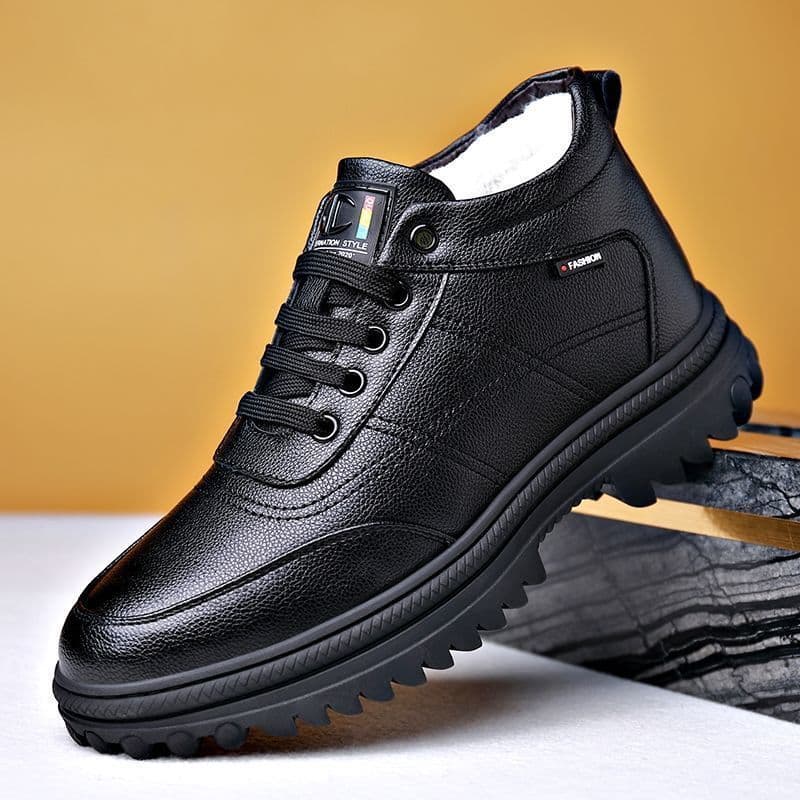 Men's Winter Shoes, Men's Cotton Shoes, Men's Winter Snow Boots, Leather Shoes, Men's Leather High-Top Thickeneded and Velvet Mid-Top Warm Shoes