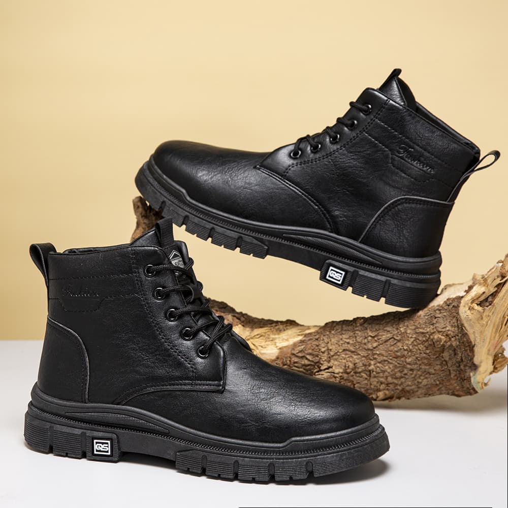 Vintage Martin Boots Autumn and Winter High-top Tooling Leather Shoes All-match Fashion Trend Sports Leisure Motorcycle Style Black Men's Leather Boots