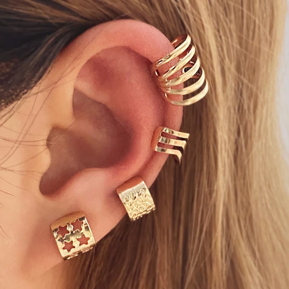 Cross-border hot-selling creative simple personality design feeling gold without ear hole stars hollow ear bone clip C type 4 piece set iron