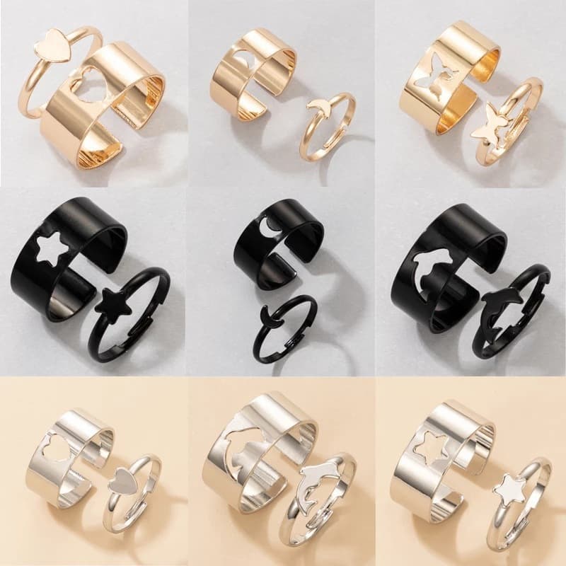 D037 European and American butterfly ring love star moon suit creative hollow personality punk couple ring ring