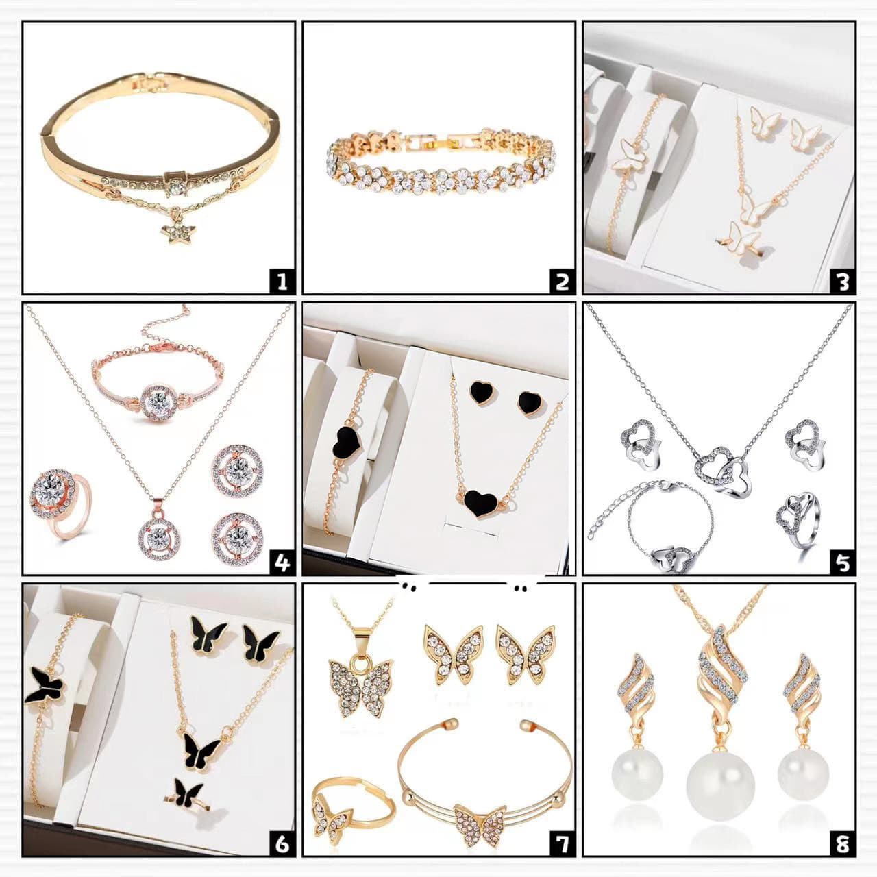 New European and American Jewelry suit Women Fashion Temperament Personalized Rhinestone Zircon Necklace Earrings Ring Watch Accessories