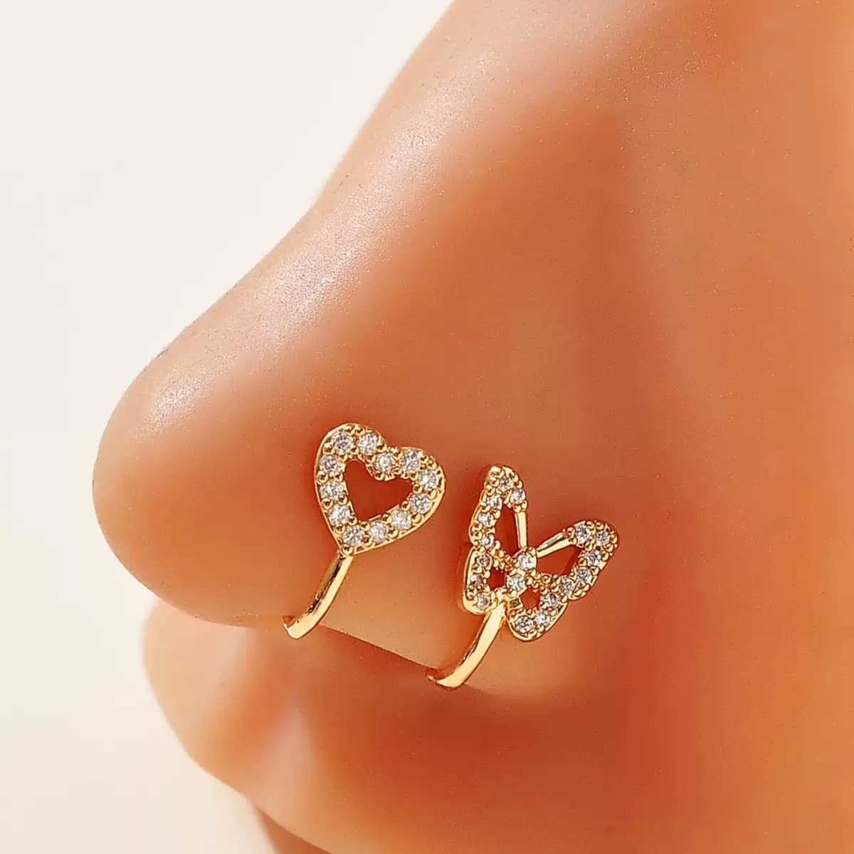 Cross-Border Fashion Personalized U-Shaped Fake Nose Ring Amazon Diamond Butterfly Nose Nail European and American Hole-Free Nose Clip Piercing Jewelry