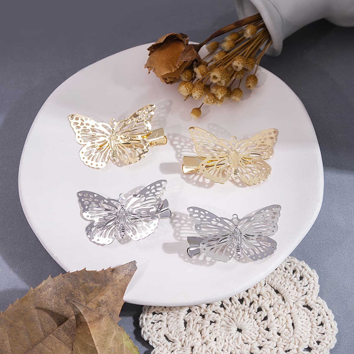 Korean Style Simple Personalized Butterfly Hairpin One-Word Clip Stereo Retro Cut Out Design Elegant Hair Accessories Wholesale for Women