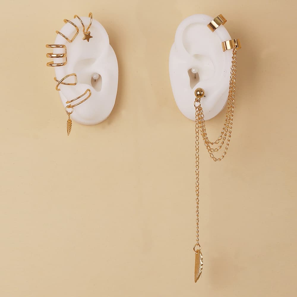 European and American Cross-Border New Style Non-Pierced Ear Bone Clip Set 7-Piece Multi-Layer Cut Out C-Shaped Ear Clip Earring Set Wholesale