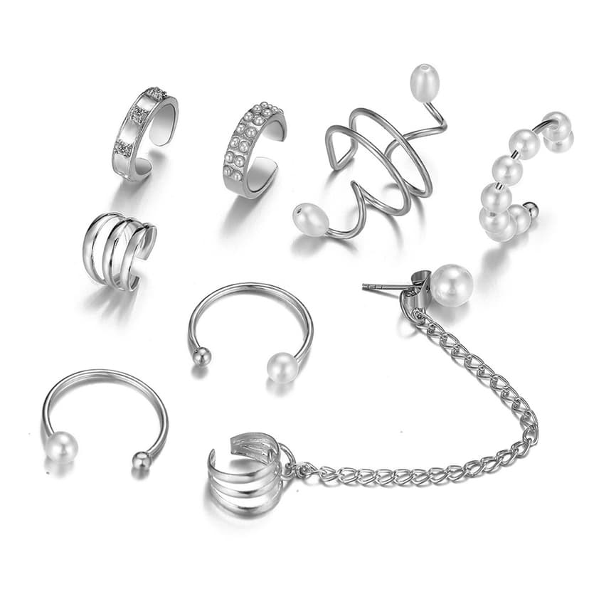 New Cross-Border Ins Creative Pearl Tassel Non-Pierced Ear Bone Clip Simple Ear Clip Set 8-Piece Set of Earrings Wholesale