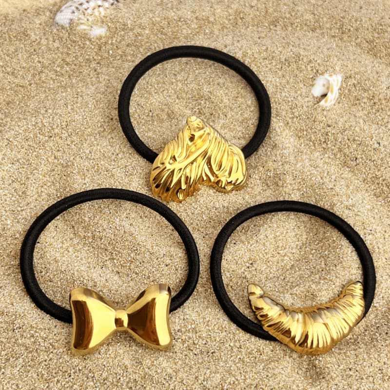 European and American stainless steel metal hair rope bow heart-shaped crescent simple geometric elastic hair ring hair rope hair accessories wholesale