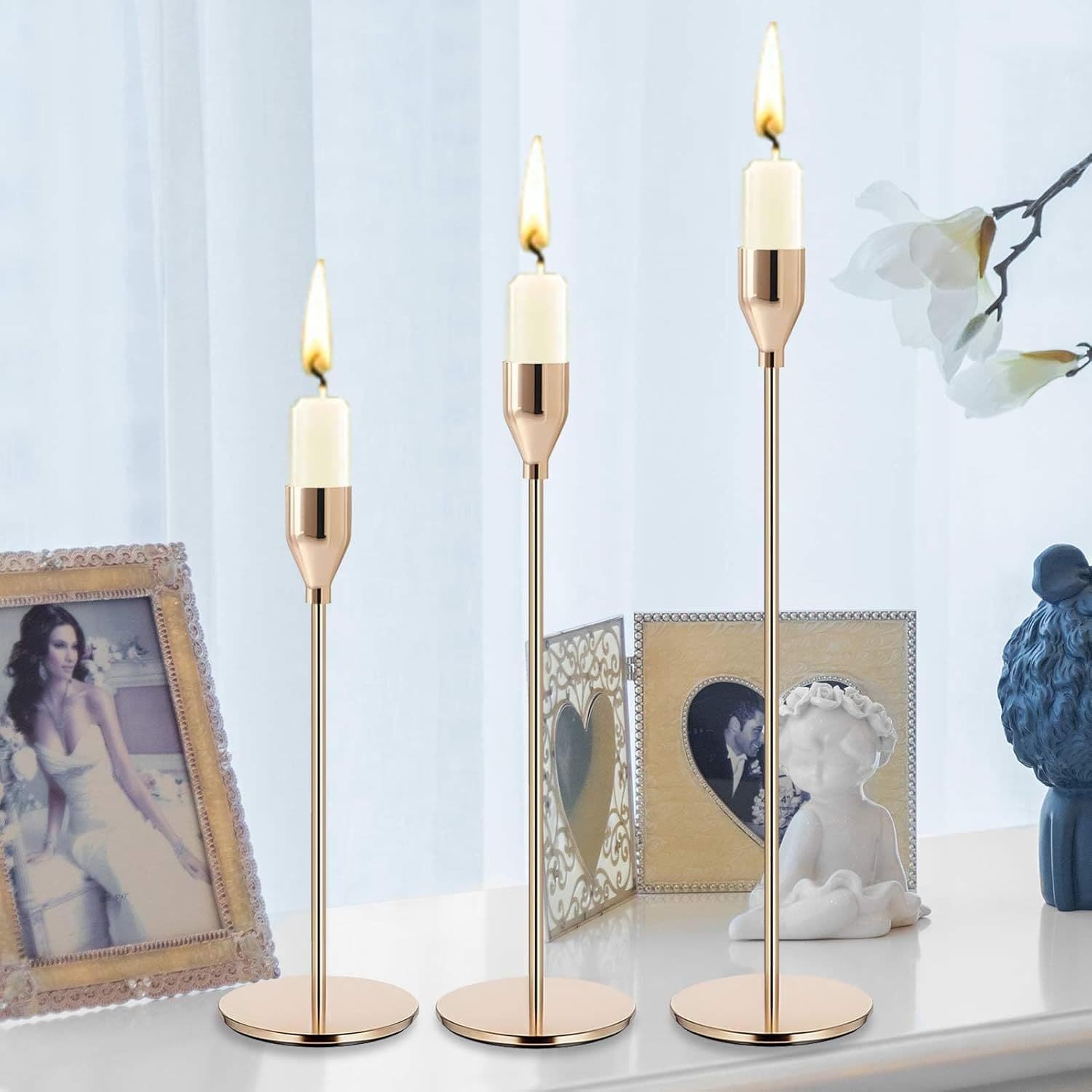 European Candle Candlestick Ornaments Small Dining Table Romantic Candlelight Dinner Three-Piece Wedding Electroplating Ornaments Decoration