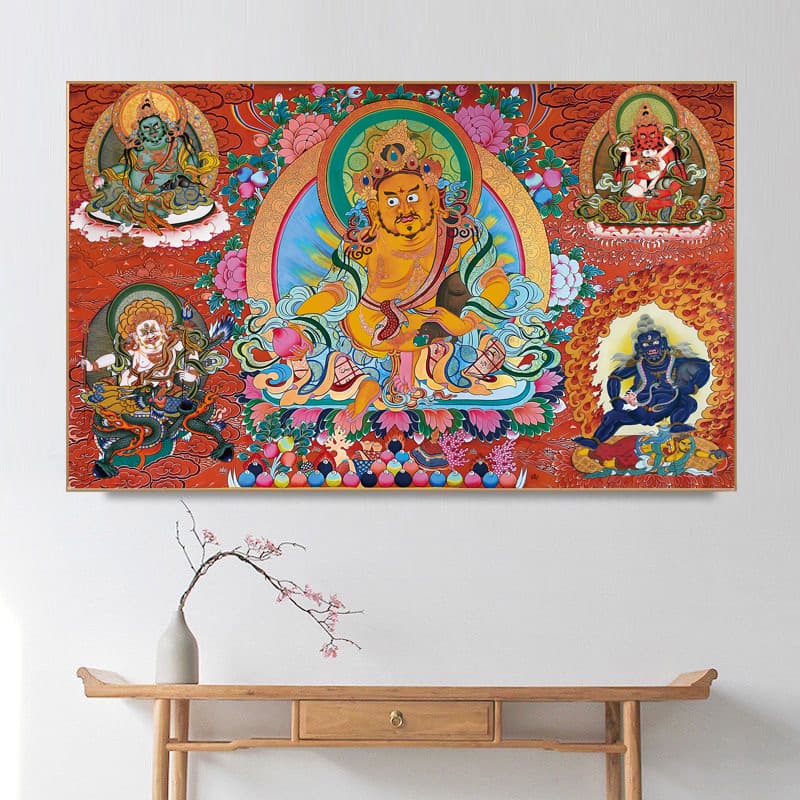 Office Fortune-Attracting Yellow God of Wealth Mural Thangka Five-Color God of Wealth Decorative Painting Xizang-Style Buddha Hanging Painting