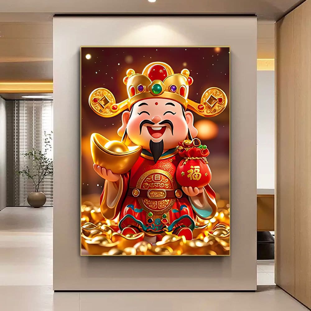 God of Wealth Entrance Decoration Painting Fortune and Wealth Hanging Painting New Chinese Style Gourd Twelve Zodiac Signs Hundred Blessings Mural