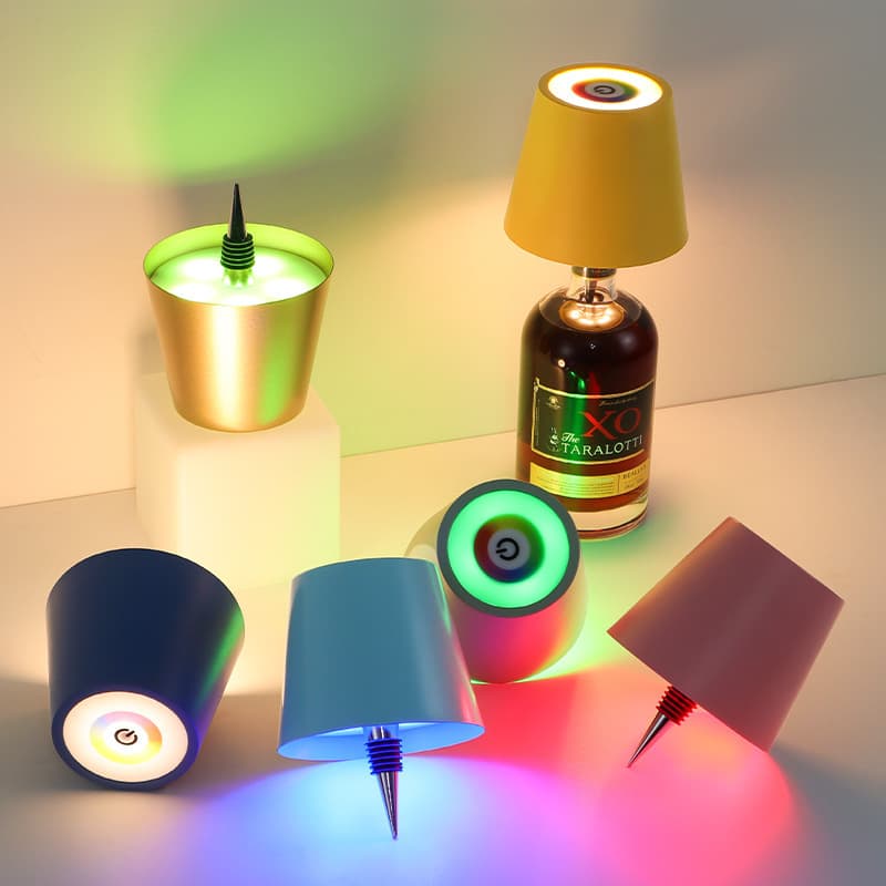 Cross-Border Rgb Plug-In Wine Bottle Lamp Metal Wine Bottle Table Lamp Rechargeable Led Luminous Table Lamp Manufacturer