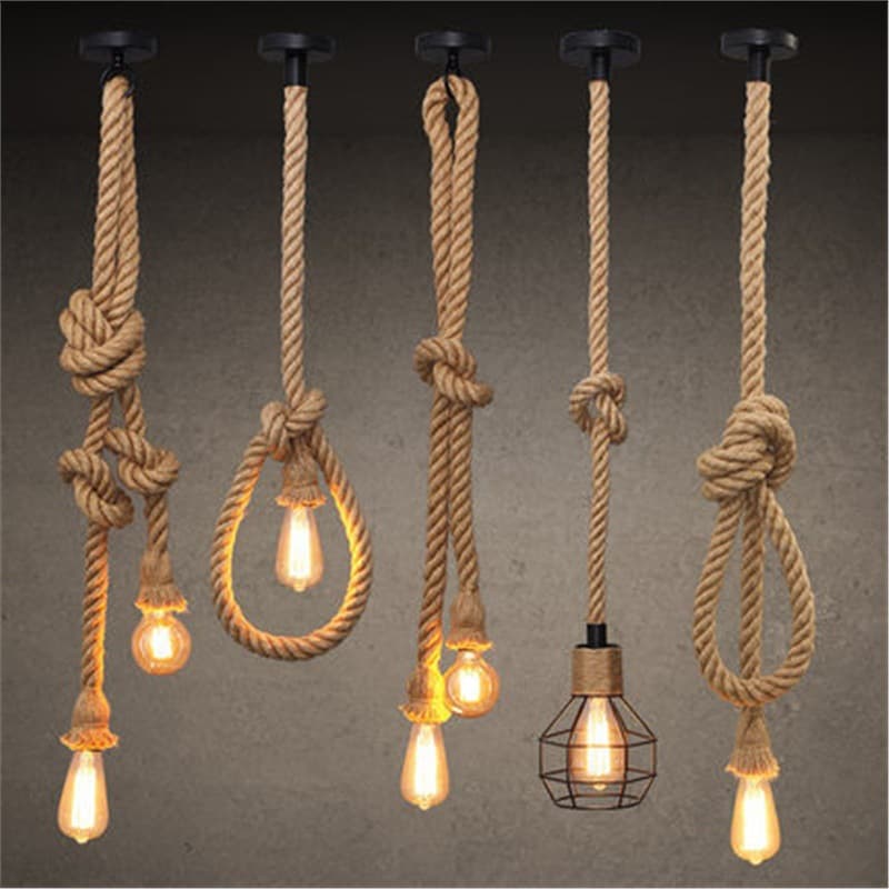Hemp Rope Chandelier Retro Industrial Style Bar Coffee Restaurant Clothing Store American Creative Nostalgic Personalized Decorative Lamps
