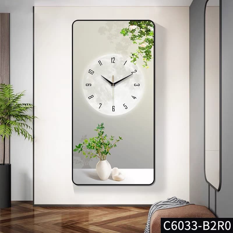 Small fresh green plant porch decorative painting with clock healing department corridor corridor wall clock hanging painting creative atmosphere mural